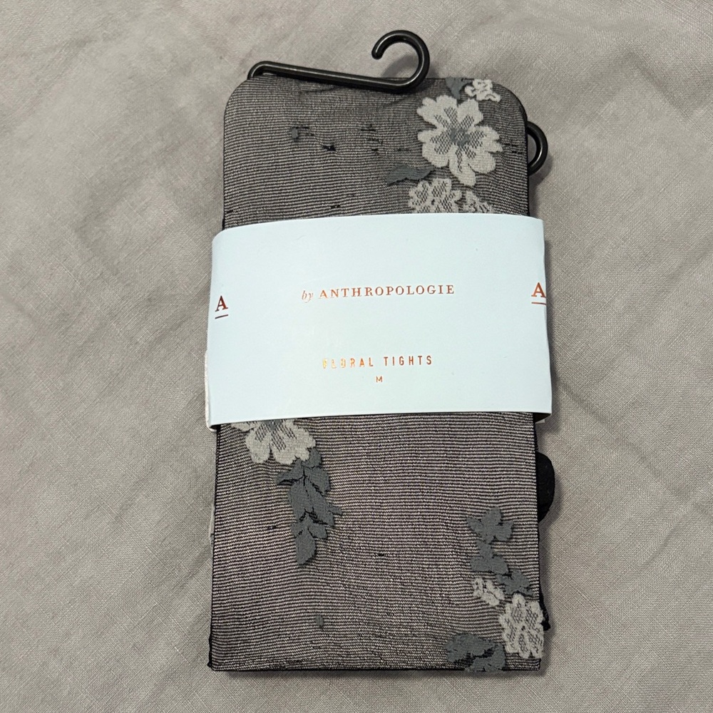 Anthropologie Charcoal Floral Tights